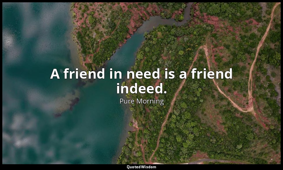 A friend in need is a friend indeed. — Pure Morning