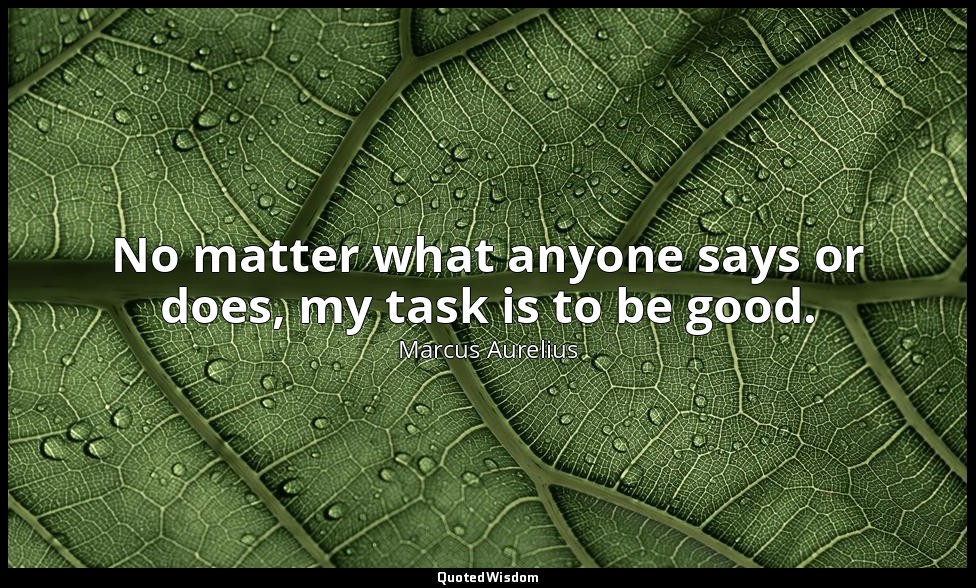No matter what anyone says or does, my task is to be good. — Marcus Aurelius