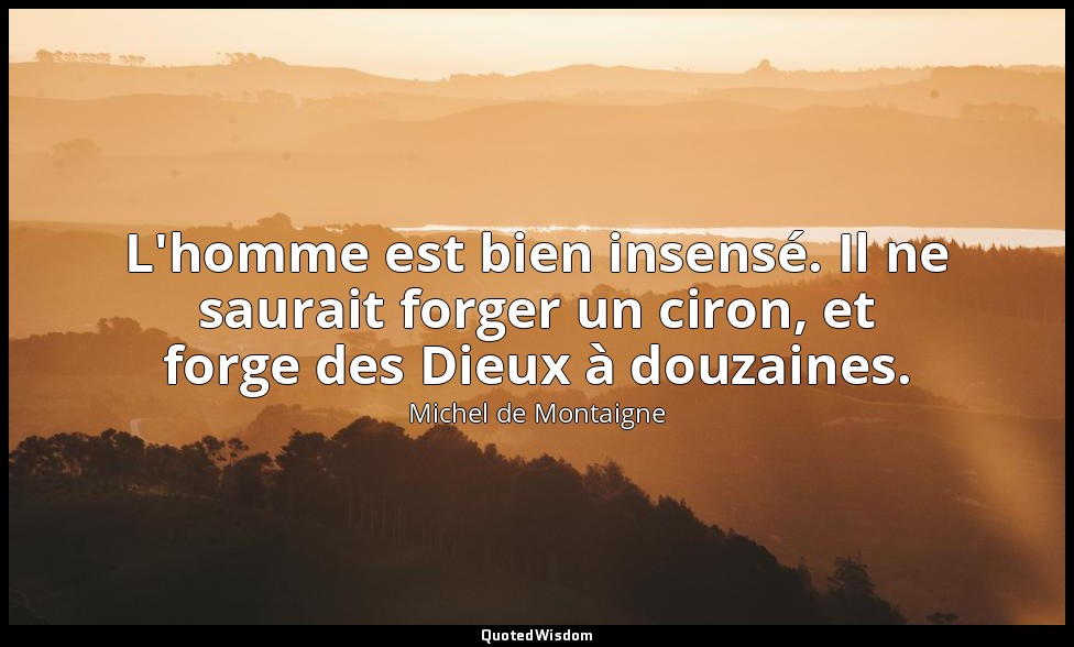 L'homme est bien insensé. Il ne saurait forger un ciron, et forge des Dieux à do — Michel de Montaigne