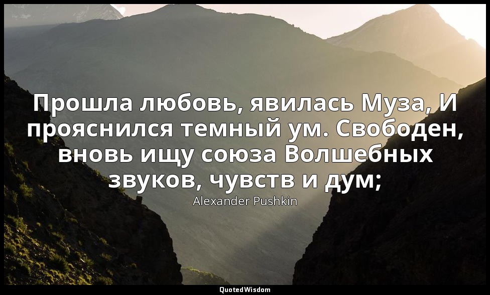 Прошла любовь, явилась Муза, И прояснился темный ум. Свободен, вновь ищу союза В — Alexander Pushkin