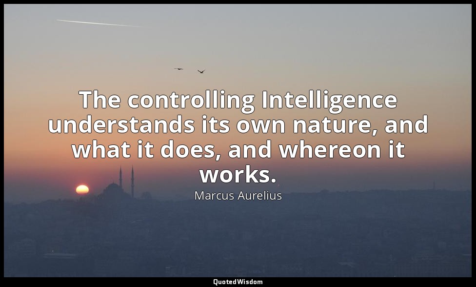 The controlling Intelligence understands its own nature, and what it does, and w — Marcus Aurelius