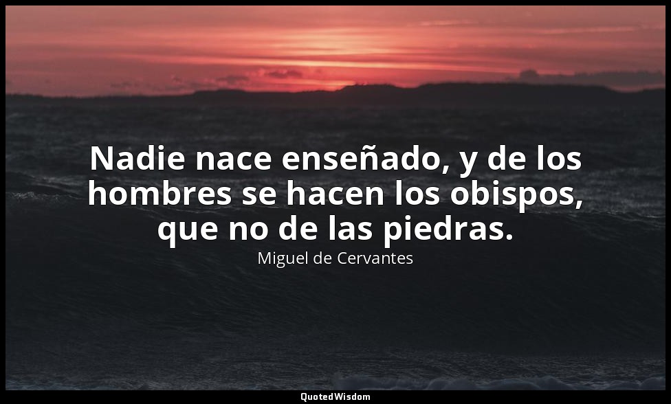 Nadie nace enseñado, y de los hombres se hacen los obispos, que no de las piedra — Miguel de Cervantes