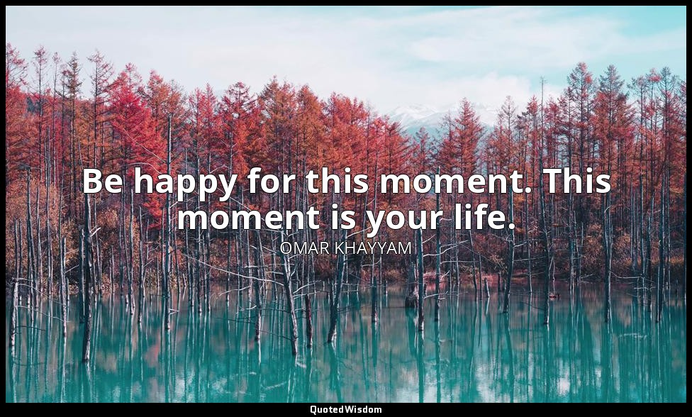Be happy for this moment. This moment is your life. — OMAR KHAYYAM