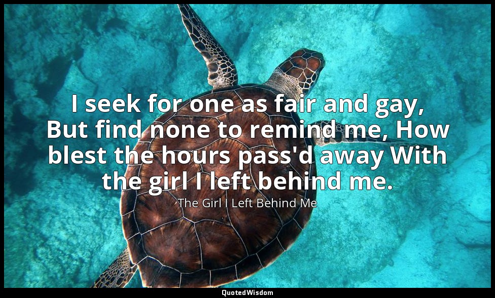 I seek for one as fair and gay, But find none to remind me, How blest the hours  — The Girl I Left Behind Me