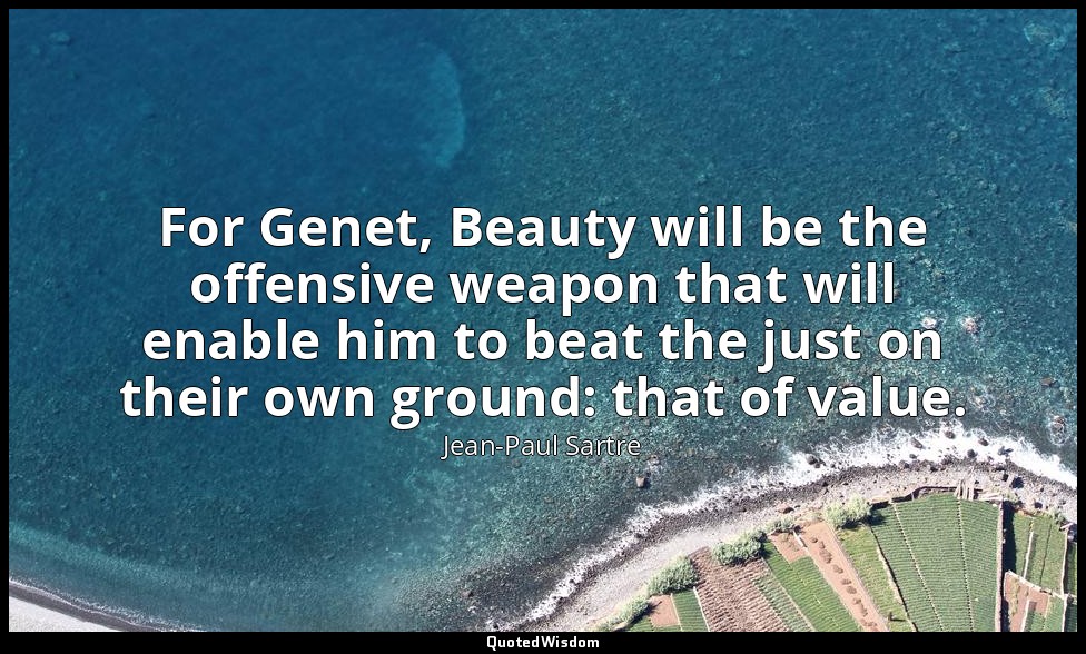 For Genet, Beauty will be the offensive weapon that will enable him to beat the  — Jean-Paul Sartre