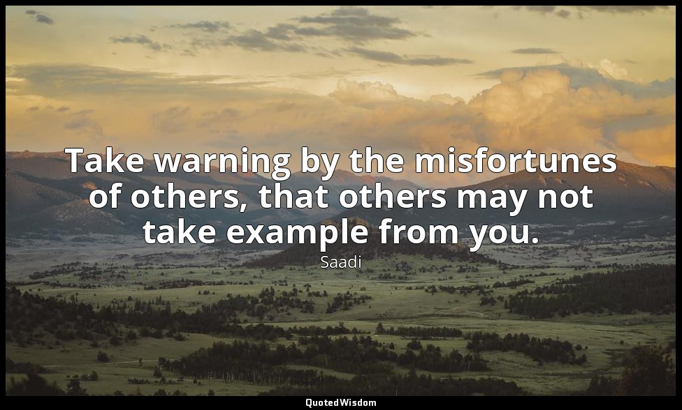 Take warning by the misfortunes of others, that others may not take example from — Saadi