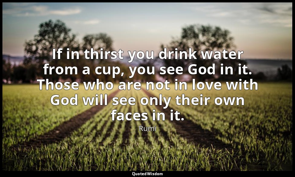If in thirst you drink water from a cup, you see God in it. Those who are not in — Rumi
