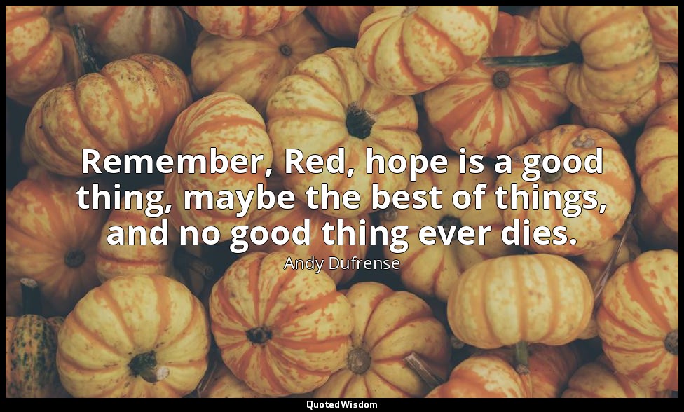 Remember, Red, hope is a good thing, maybe the best of things, and no good thing — Andy Dufrense