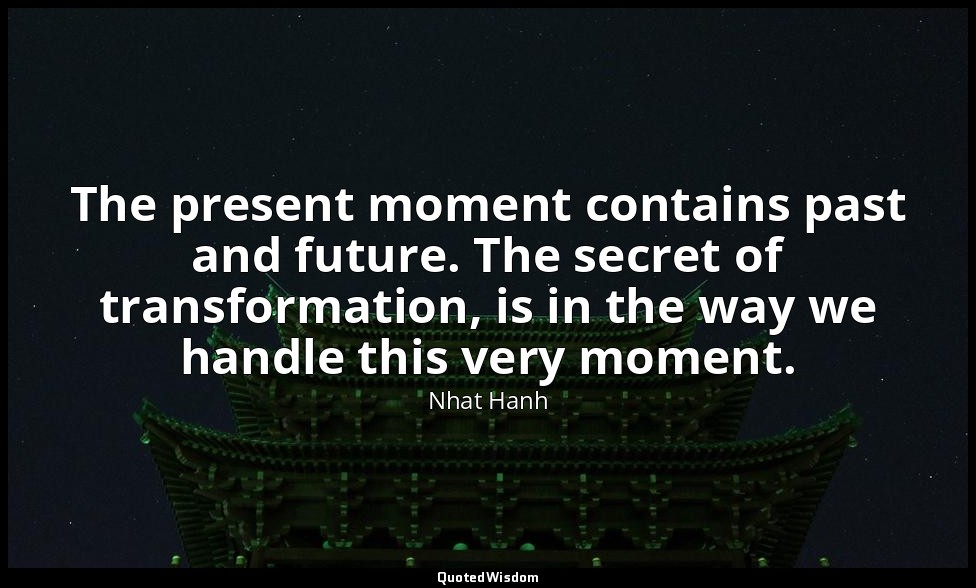 The present moment contains past and future. The secret of transformation, is in — Nhat Hanh