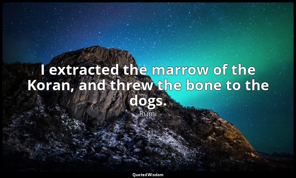 I extracted the marrow of the Koran, and threw the bone to the dogs. — Rumi