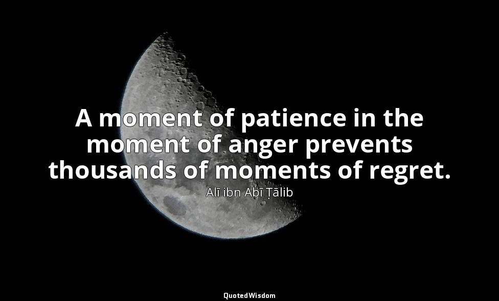 A moment of patience in the moment of anger prevents thousands of moments of reg — Alī ibn Abī Ṭālib