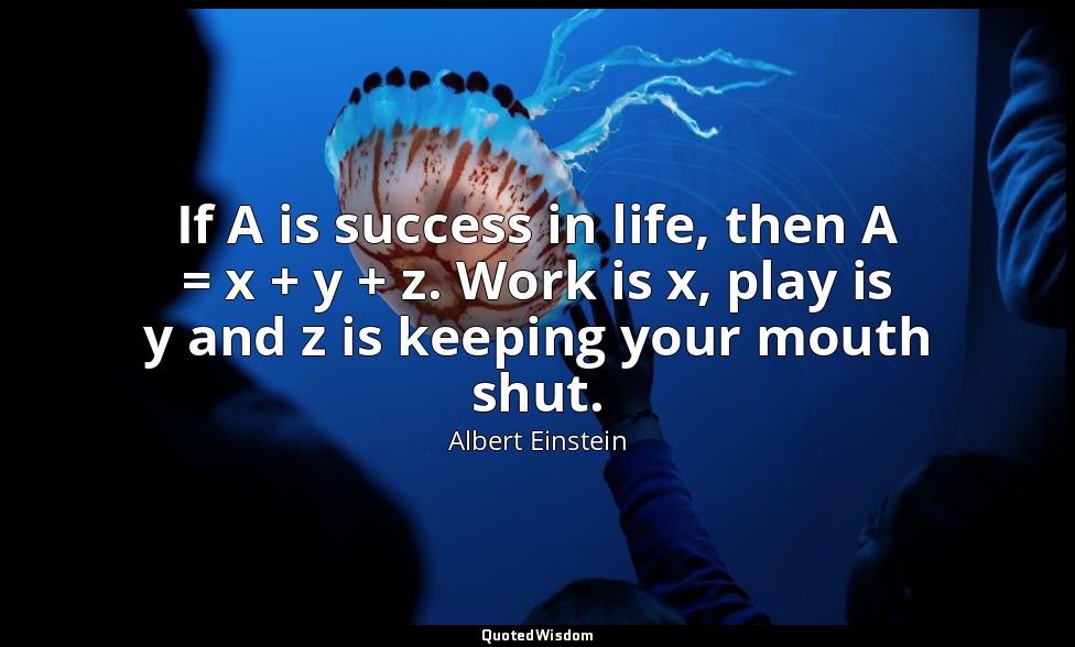 If A is success in life, then A = x + y + z. Work is x, play is y and z is keepi — Albert Einstein