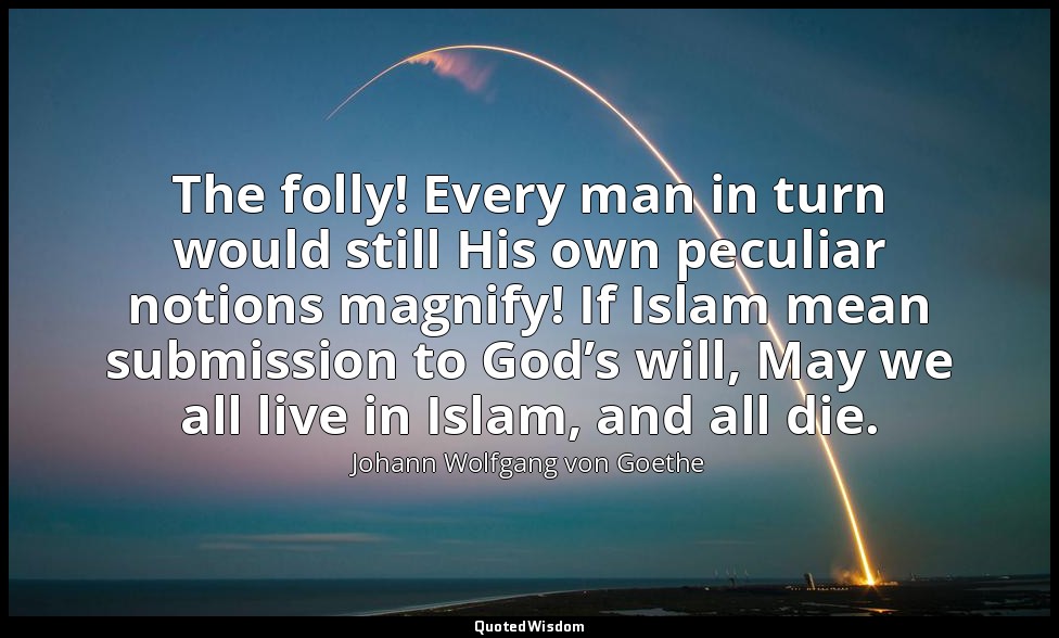 The folly! Every man in turn would still His own peculiar notions magnify! If Is — Johann Wolfgang von Goethe