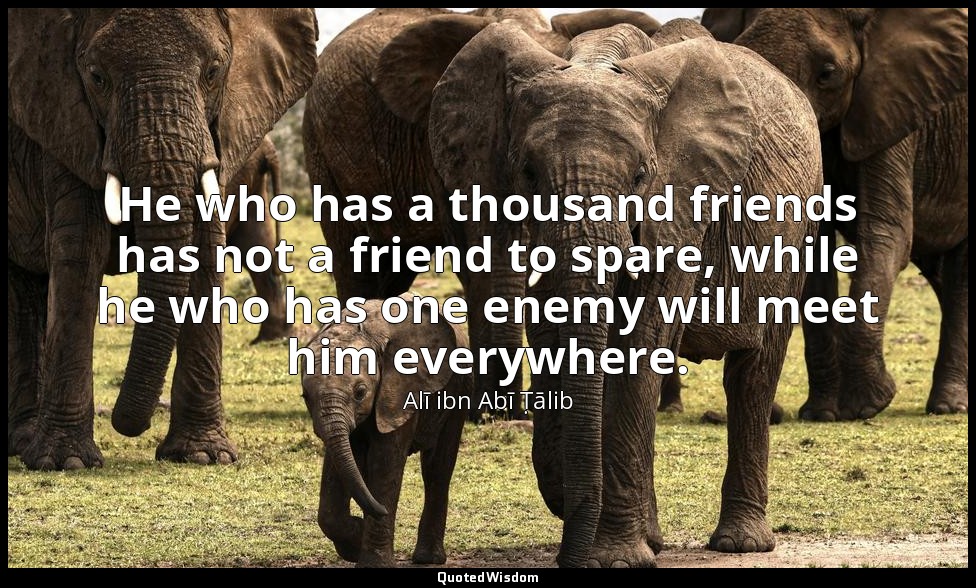He who has a thousand friends has not a friend to spare, while he who has one en — Alī ibn Abī Ṭālib
