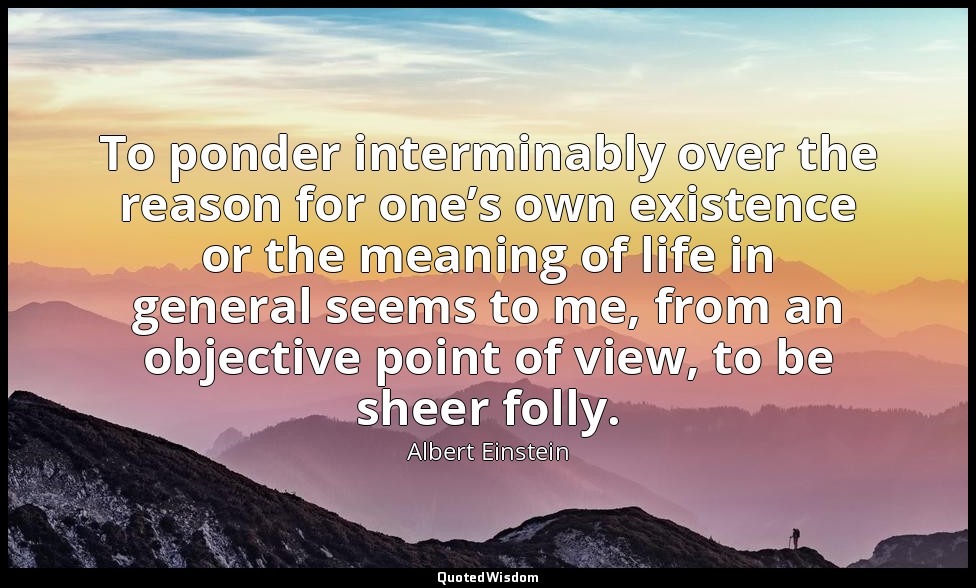 To ponder interminably over the reason for one’s own existence or the meaning of — Albert Einstein