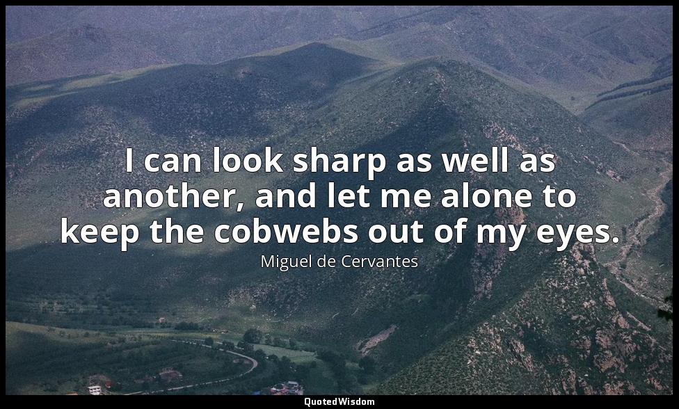 I can look sharp as well as another, and let me alone to keep the cobwebs out of — Miguel de Cervantes
