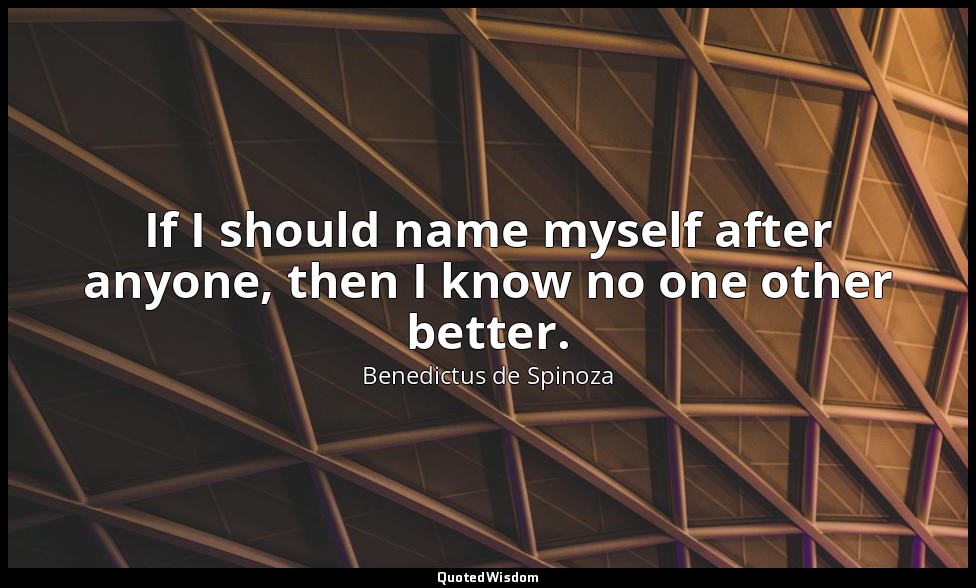 If I should name myself after anyone, then I know no one other better. — Benedictus de Spinoza