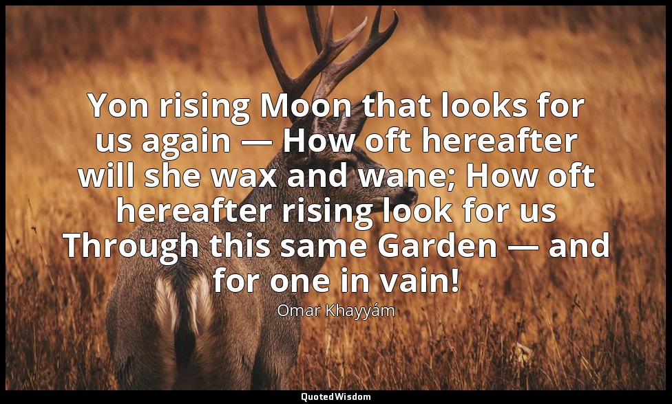 Yon rising Moon that looks for us again — How oft hereafter will she wax and wan — Omar Khayyám