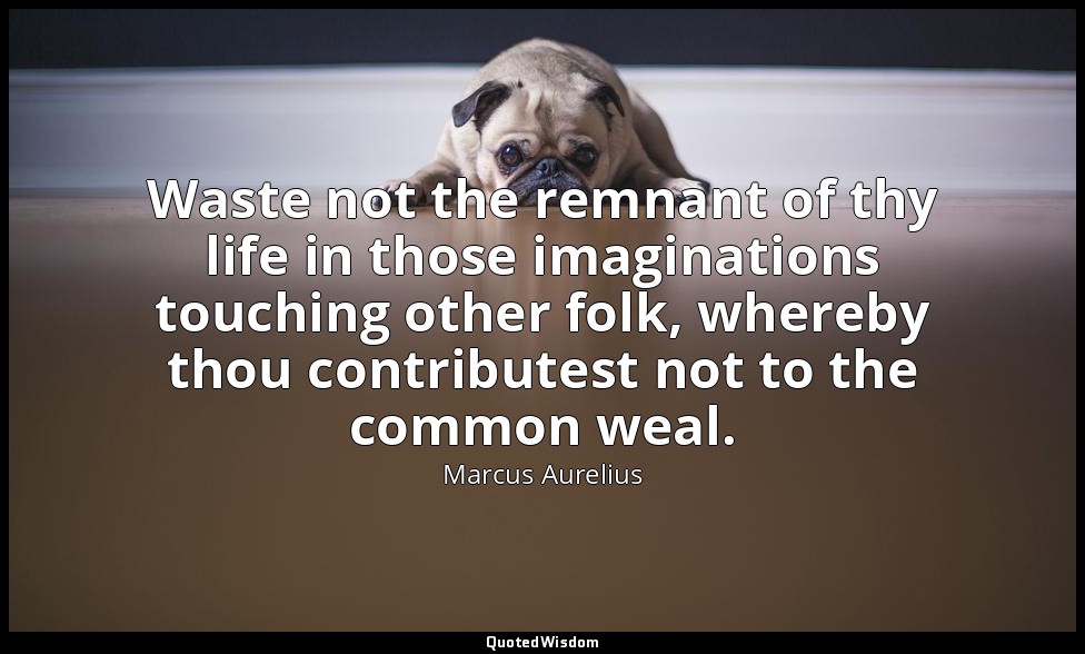 Waste not the remnant of thy life in those imaginations touching other folk, whe — Marcus Aurelius