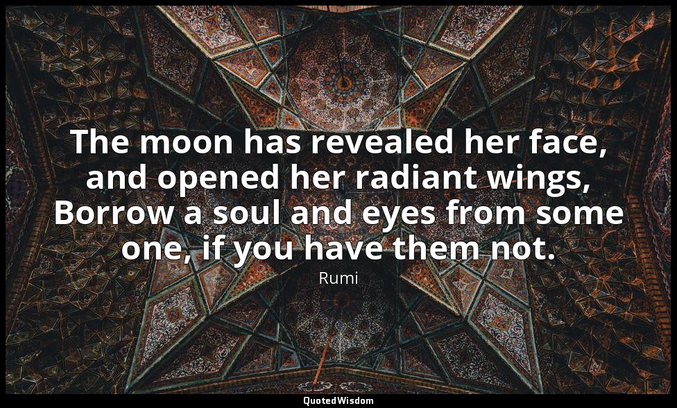 The moon has revealed her face, and opened her radiant wings, Borrow a soul and  — Rumi