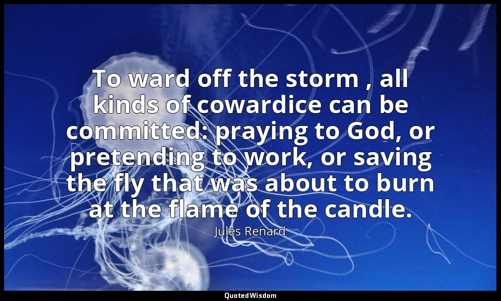 To ward off the storm , all kinds of cowardice can be committed: praying to God, — Jules Renard