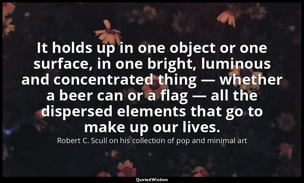 It holds up in one object or one surface, in one bright, luminous and concentrat — Robert C. Scull on his collection of pop and minimal art