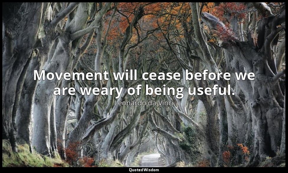 Movement will cease before we are weary of being useful. — Leonardo da Vinci