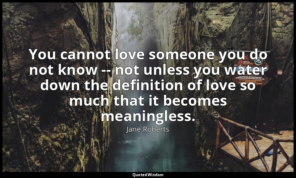 You cannot love someone you do not know -- not unless you water down the definit — Jane Roberts
