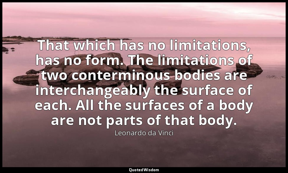 That which has no limitations, has no form. The limitations of two conterminous  — Leonardo da Vinci