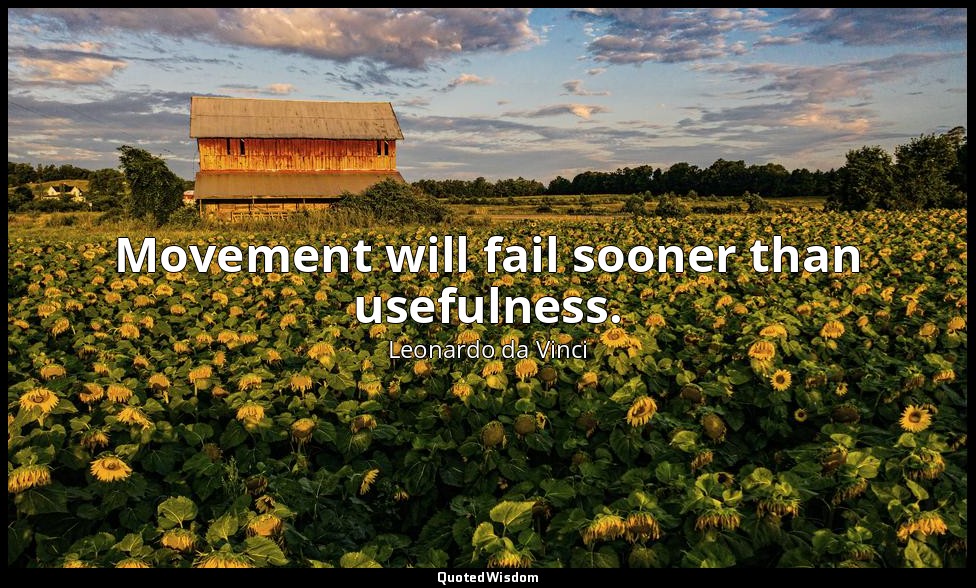 Movement will fail sooner than usefulness. — Leonardo da Vinci