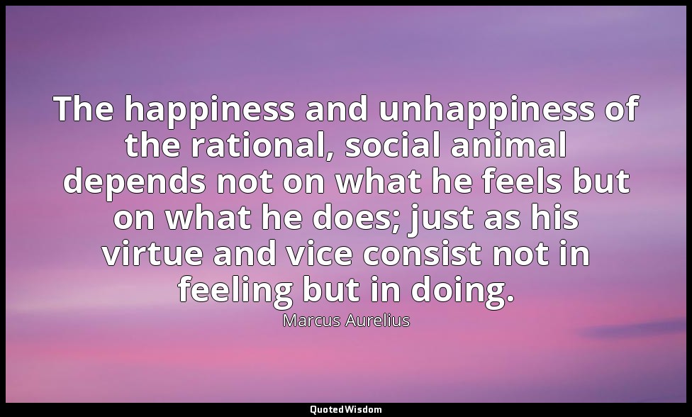 The happiness and unhappiness of the rational, social animal depends not on what — Marcus Aurelius