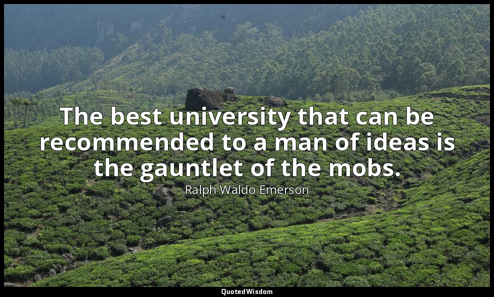 The best university that can be recommended to a man of ideas is the gauntlet of — Ralph Waldo Emerson