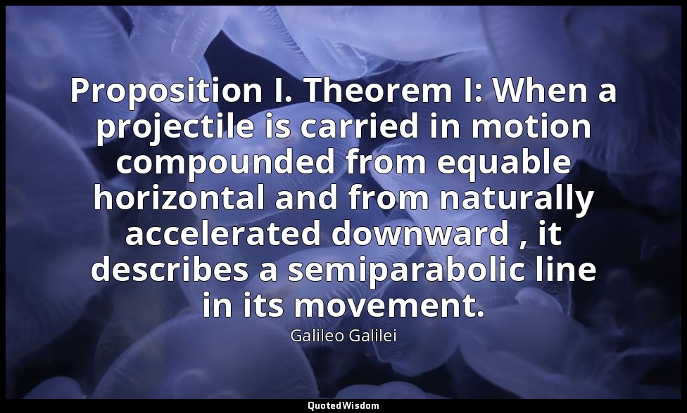 Proposition I. Theorem I: When a projectile is carried in motion compounded from — Galileo Galilei