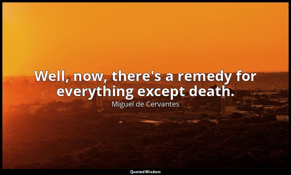 Well, now, there's a remedy for everything except death. — Miguel de Cervantes