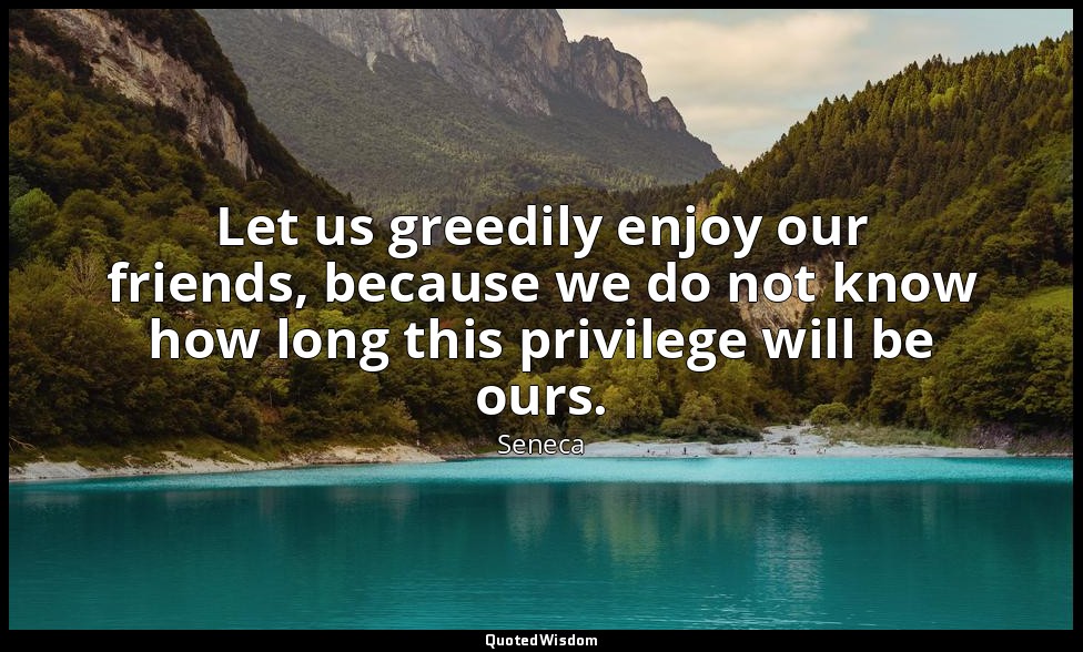 Let us greedily enjoy our friends, because we do not know how long this privileg — Seneca
