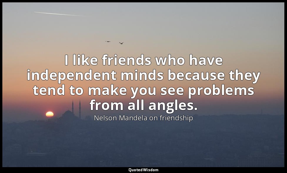 I like friends who have independent minds because they tend to make you see prob — Nelson Mandela on friendship