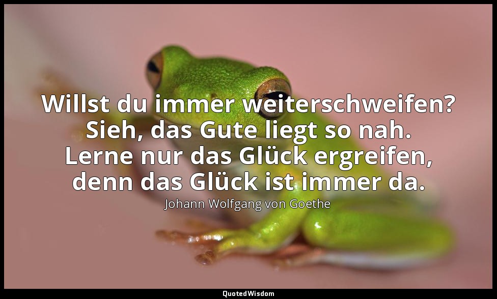 Willst du immer weiterschweifen? Sieh, das Gute liegt so nah. Lerne nur das Glüc — Johann Wolfgang von Goethe
