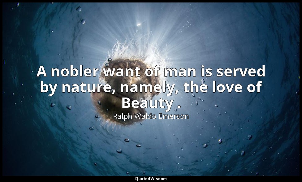 A nobler want of man is served by nature, namely, the love of Beauty . — Ralph Waldo Emerson