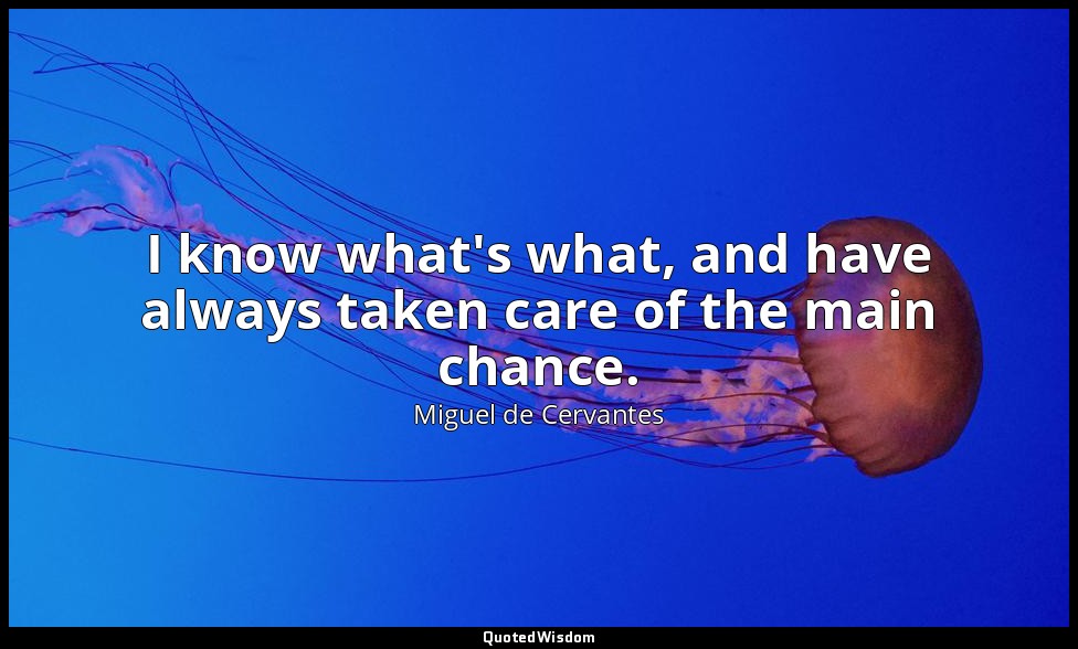 I know what's what, and have always taken care of the main chance. — Miguel de Cervantes