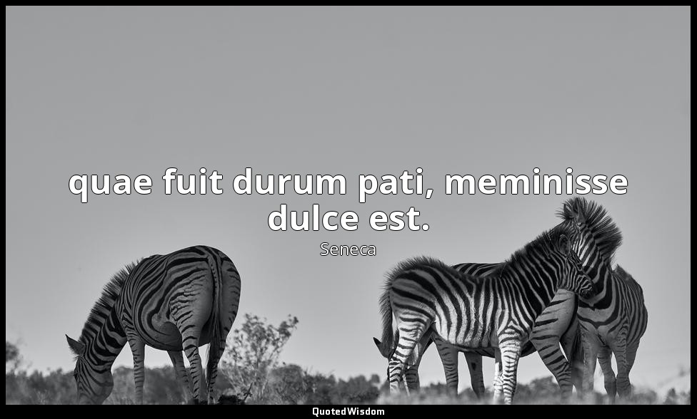 quae fuit durum pati, meminisse dulce est. — Seneca
