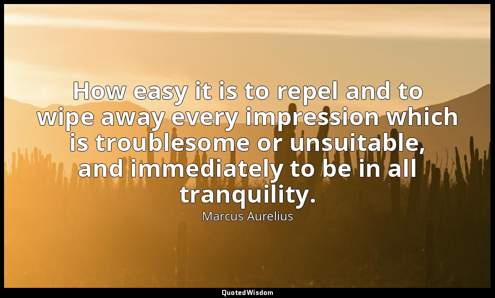 How easy it is to repel and to wipe away every impression which is troublesome o — Marcus Aurelius