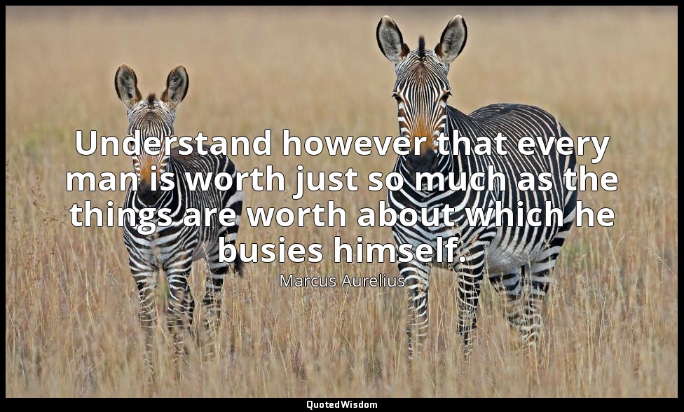 Understand however that every man is worth just so much as the things are worth  — Marcus Aurelius