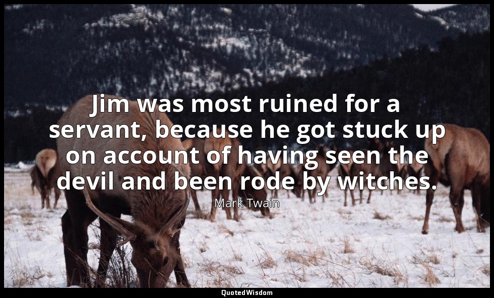Jim was most ruined for a servant, because he got stuck up on account of having  — Mark Twain