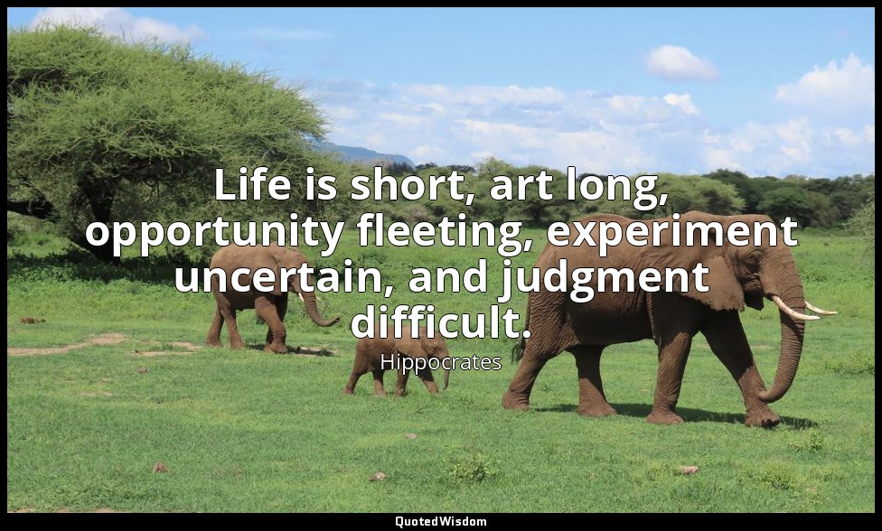 Life is short, art long, opportunity fleeting, experiment uncertain, and judgmen — Hippocrates