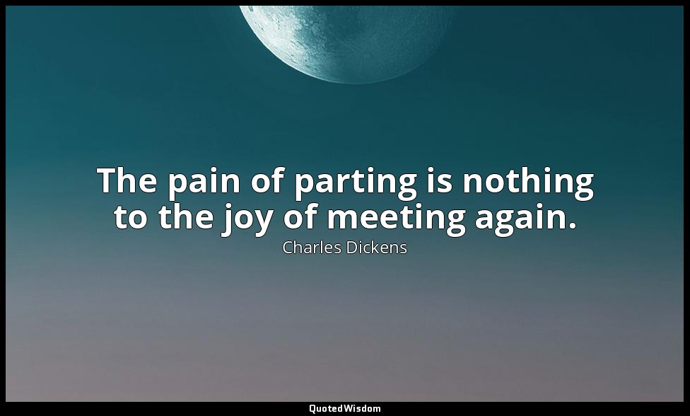 The pain of parting is nothing to the joy of meeting again. — Charles Dickens