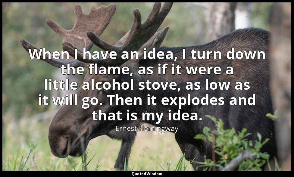 When I have an idea, I turn down the flame, as if it were a little alcohol stove — Ernest Hemingway