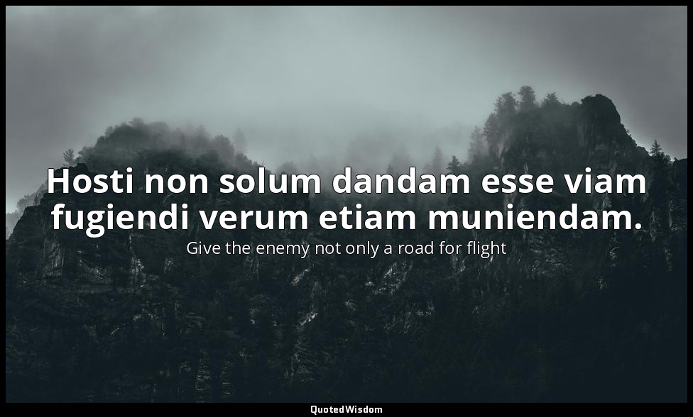 Hosti non solum dandam esse viam fugiendi verum etiam muniendam. — Give the enemy not only a road for flight