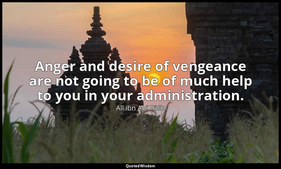 Anger and desire of vengeance are not going to be of much help to you in your ad — Alī ibn Abī Ṭālib