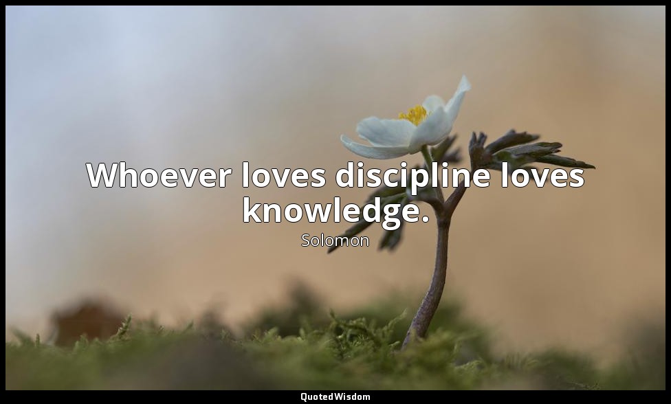 Whoever loves discipline loves knowledge. — Solomon