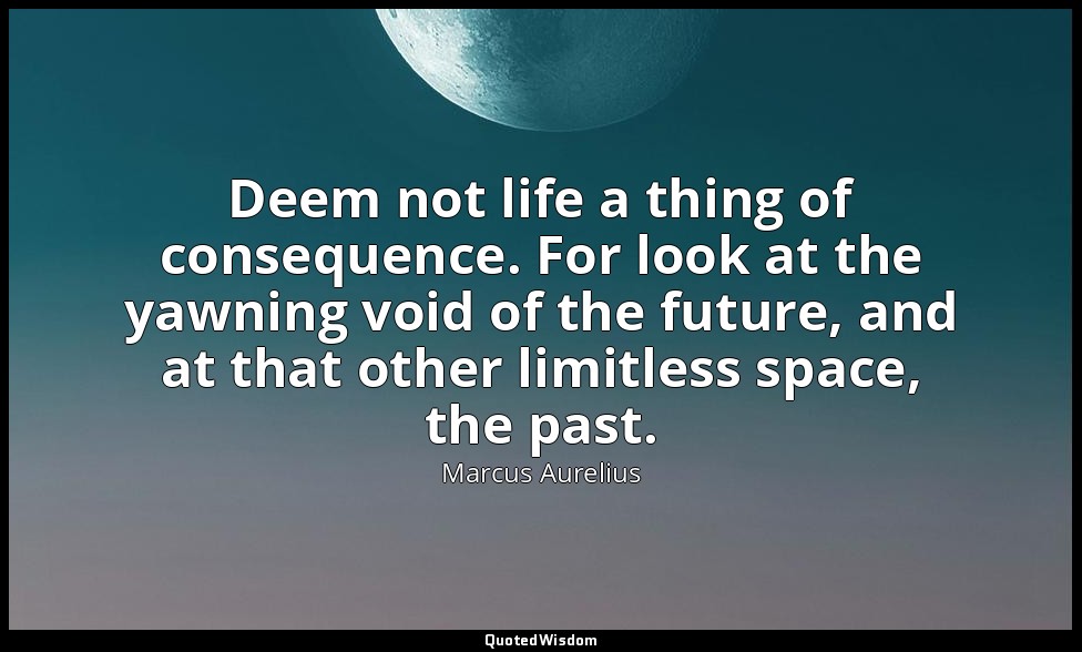 Deem not life a thing of consequence. For look at the yawning void of the future — Marcus Aurelius